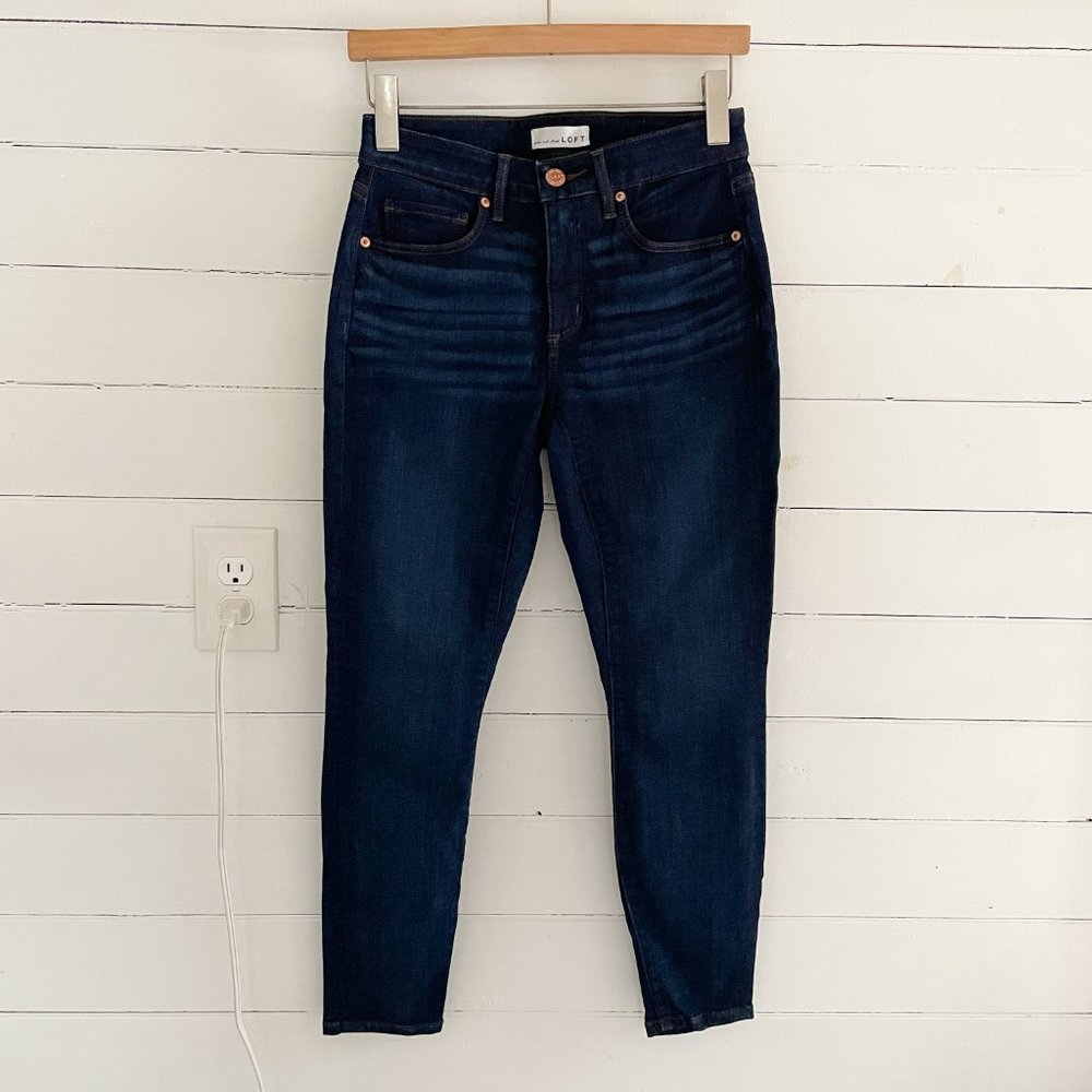 Loft Dark Wash Curvy Skinny Crop Jeans
